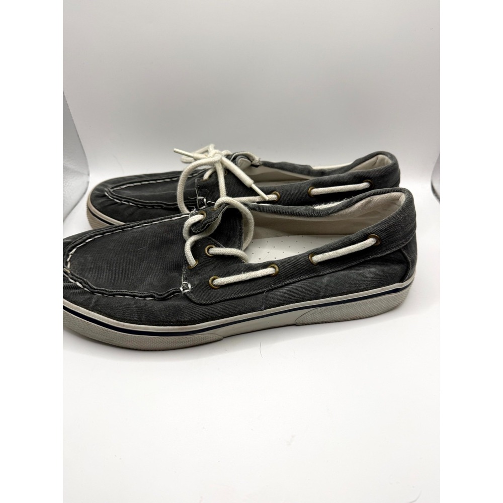 St. John's Bay Docksider Mens 10.5 M Black Canvas Lace Up Casual Boat Shoes
